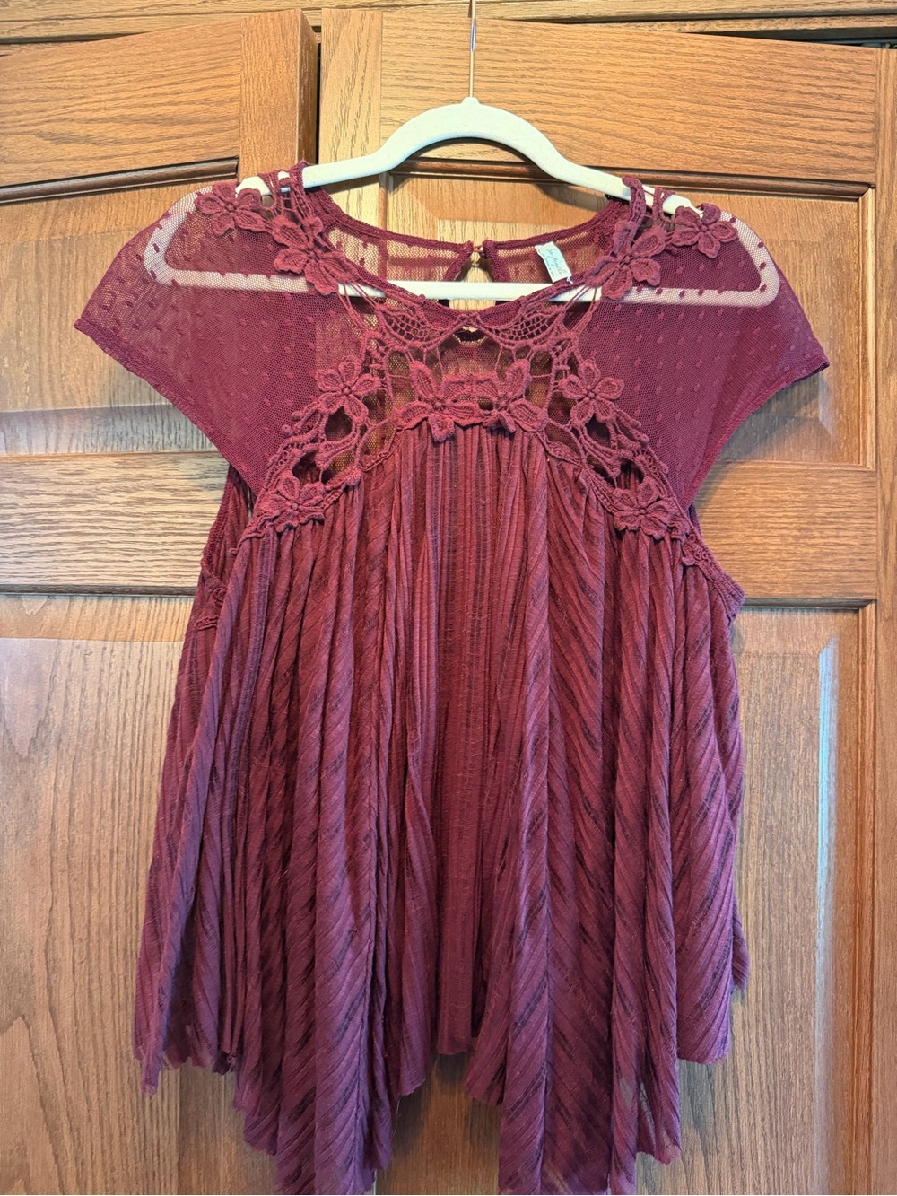 Free People Wine Burgundy Floral Crochet Swing Top